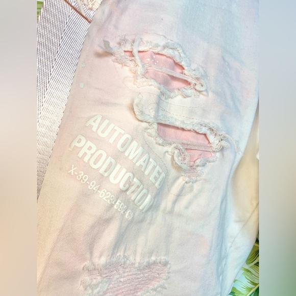 Smoke Rise Distressed Menās Skinny Jeans Pink Slim Tapered Fitā 44 x 32 - Picture 8 of 11